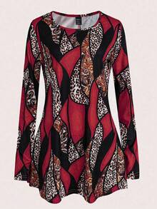 EMERY ROSE 2 piezas Conjunto de camiseta de manga larga y leggings de felpa para mujer, estampado aleatorio, otoño/invierno