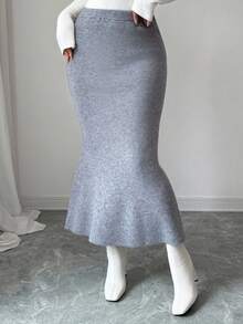 Elenzga Fashionable & Versatile Fitted Mermaid Hem Sweater Skirt For Women, Autumn/Winter
