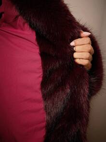 COSMINA Chaqueta de mujer de unicolor de manga larga, suelta y de piel sintética, para invierno - Burdeos - Ver 7