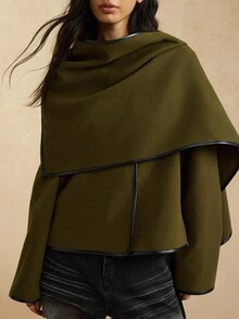 Easelle 复古休闲女式撞色滚边绿色外套，秋冬女装新年赠送围巾 - 綠色 - 查看 10