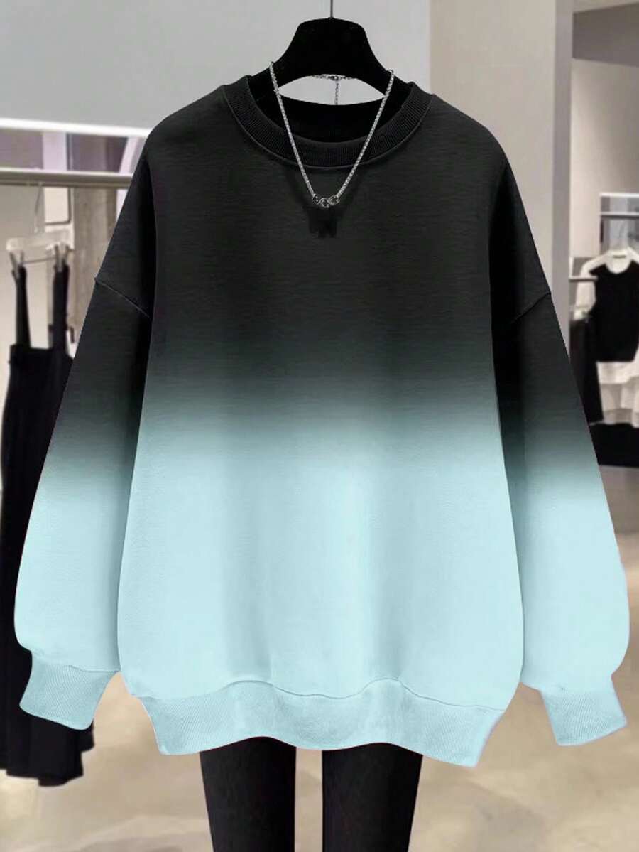EMERY ROSE 新品畅销渐变色常规版型女式加大码圆领运动衫 - 水鴨藍 - 查看 1