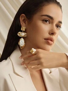 Opalesca 时尚高端百搭开口戒指，适合日常佩戴 - 金色 - 查看 3