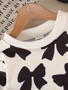 SHEIN Baby Girls' Butterfly Print Sweatshirt With Embroidered Ruffle Hem Fall Winter - Black - View 4