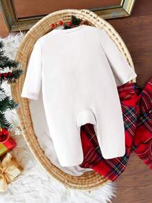 SHEIN Neugeborenen Baby Weihnachtsbaum Muster Strick Schlafanzug, geeignet für den täglichen Gebrauch und als Nachtwäsche, Langarm Romper mit Füßen