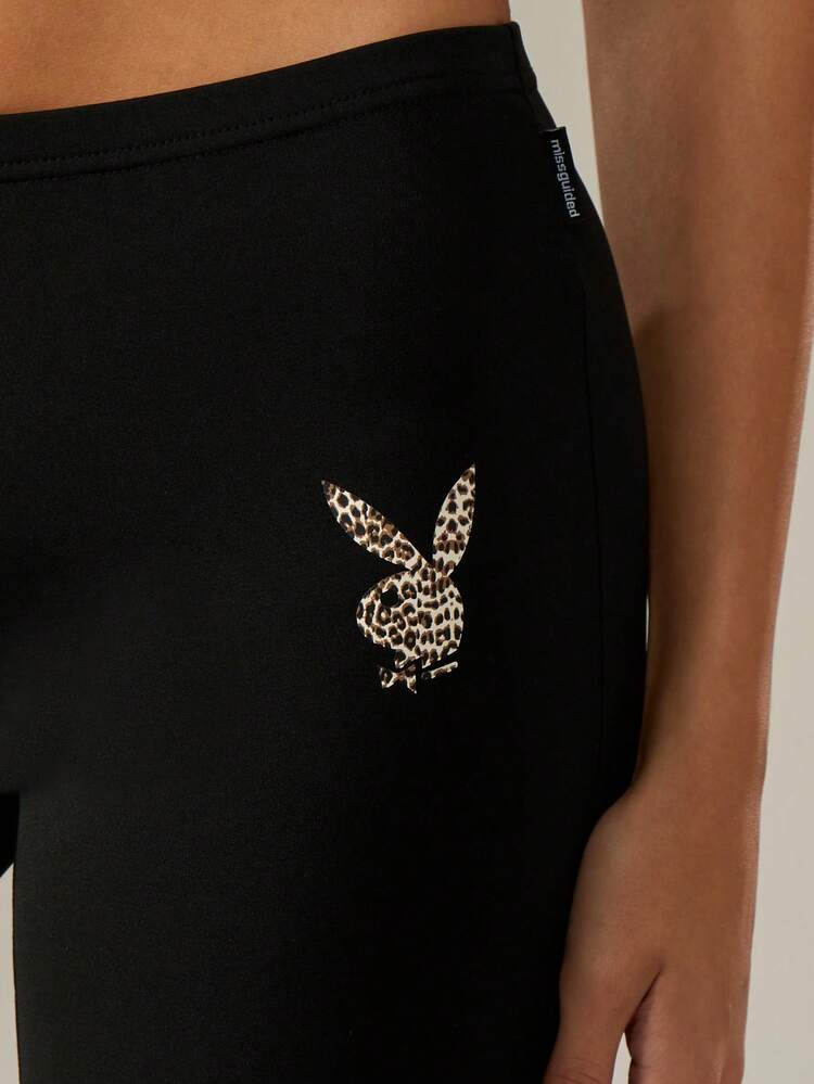 Missguided x Playboy Branded Capri Length Leopard Print Cycling Leggings With Side Split Detail For And Leisure Wear