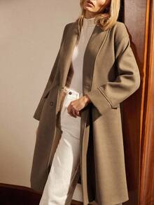 Écloséra New Autumn/Winter Lace-Up Loose Shoulder Collar Long Sleeve Casual Overcoat For Women