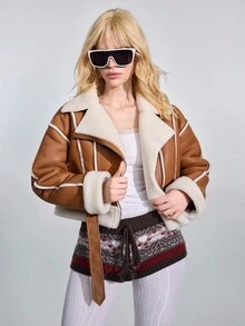 ROMWE Avant Women's Casual Y2K Furry Faroe Islands Jacket, Autumn/Winter - Brown - View 7