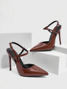 CUCCOO SZL Women's Apricot Slip-On Fashion High Heel Pumps With Buckle Decor