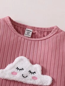 SHEIN Playful Pals 3件套女童可爱独角兽印花睡衣套装 - 粉色底长袖上衣、长裤和毛绒开衫，秋冬季女童冬季服装套装 - 藕粉色 - 查看 5