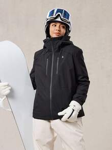 OutZeal 女士滑雪服冲锋衣保暖冬季滑雪露营绗缝内衬防风防水户外夹克带拉链口袋 - 黑色 - 查看 13