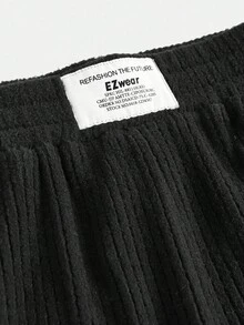 SHEIN Tween Girls Loose Casual Black Ribbed Straight Leg Pants With Drawstring Pattern, Suitable For Autumn/Winter - Black - View 3