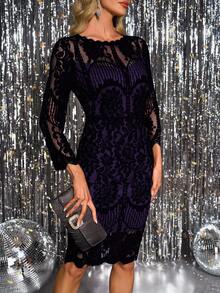 Gownix Women's Elegant Lace Fitted Party Dress, Autumn/Winter