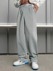 SHEIN Casual Loose Sweatpants For Teen Boys, Gray, Elastic Waistband, Retro Style, Suitable For Autumn, Winter, School, Home, Daily Wear, Sports, Birthday Party, Outings, All-Match, Minimalist, Valentine's Day