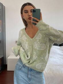 Livesso Women's Autumn Cashew Flower Ombre Cardigan