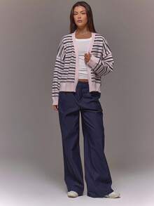 MUSERA Oversized Ribbed Knit Stripe Cardigan Occasion Going Out Night Out Winter Cute Date Night Cosy - Multicolor - View 3