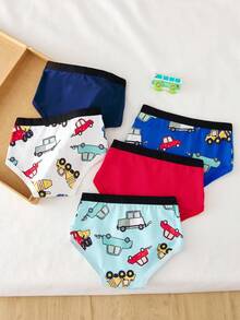 5件装 男童可爱汽车印花柔软舒适基本款三角裤