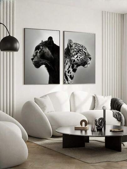 1/2 piezas Cuadro de pared con retrato de leopardo en blanco y negro, impresiones en lienzo, pósteres de animales minimalistas, decoración contemporánea moderna para dormitorio, sala de estar u oficina, decoración de habitación de estudiante, regalo para él sin marco