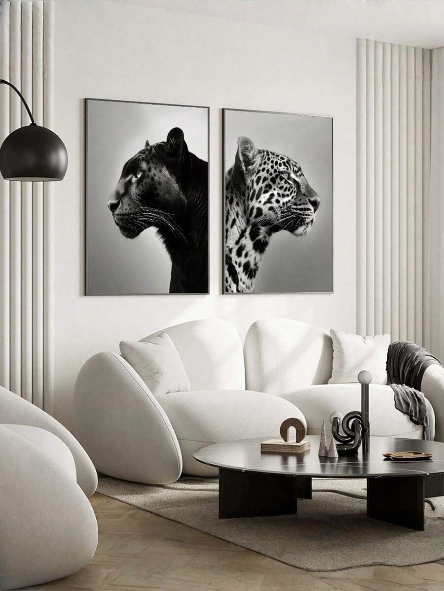 Tranh chân dung báo đốm (1/2 tấm) in đen trắng trên vải canvas, tranh động vật phong cách tối giản, hiện đại, trang trí phòng ngủ, phòng khách, văn phòng hoặc phòng ký túc xá, quà tặng cho nam giới (không khung). - Nhiều màu - Xem 1