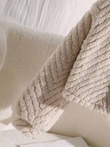 女童纹理提花面料披肩领仿皮草夹克，时尚高端优雅百搭小外套，白色花卉图案，秋冬 - 卡其色 - 查看 8