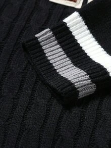 Manfinity Campus Court Men's Casual Letter Graphic Colorblock Striped Long Sleeve Cardigan, Autumn/Winter - Black - View 3