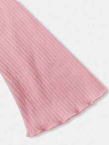 FavEase مجموعة من 2 قطعة، ملابس علوية بأكمام ضيقة مقلوبة وبنطال ذو خصر عالي وجرس، ملابس نسائية متعددة الاستخدامات للارتداء في المكتب والرياضة والمنزل، مناسبة للخريف والشتاء - وردي - مشاهدة 8