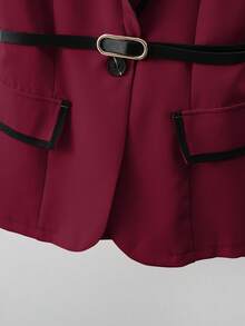 Franclia Bộ vest 2 món thanh lịch có cổ áo blazer không tay, thắt eo, chân váy phối màu, đa năng cho trang phục hàng ngày - Màu Đỏ Sâu - Xem 5