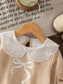 SHEIN 女婴秋冬时尚3D蝴蝶结彼得潘领卫衣 - 杏色 - 查看 5