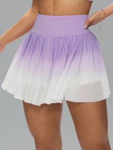 Dewbera Damen Farbverlauf Hoher Taille Taschen Sport Skorts