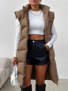 EURMUSE Abrigo chaleco acolchado con cremallera con capucha - Gris - Ver 5