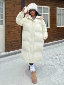 Muchica Christmas New Winter Clothes Dopamine Inspired Collegiate Style Women Padded Coat Women Winter Coats Long Winter Jacket Women Long Puffer Coat Women - Apricot - View 5
