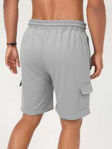 RueChic Men Solid Color Pocket Design Drawstring Spring/Summer Shorts - Grey - View 2