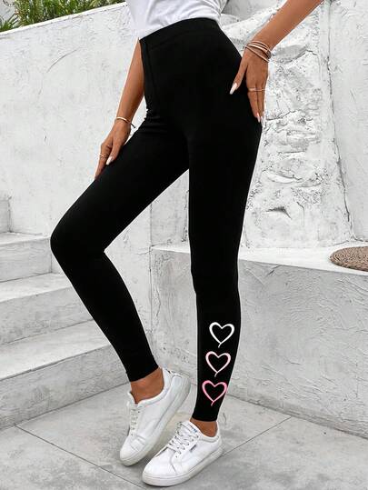 Easowa Heart Pattern Casual Sports Knitted Leggings For Women, Ankle Length, Suitable For Spring/Autumn Suitable For Going Out,Casual