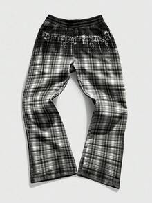 ROMWE MEN Grunge Punk Celana Jogging Kasual Pria Model Lebar dengan Tali Serut dan Motif Kotak-kotak serta Kantong - MultiWarna - View 2
