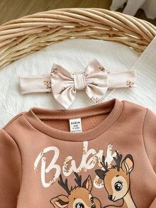 Babygirl Cute Cartoon Pattern Knit Long Sleeve Sweatshirt And Pants Set, Autumn/Winter Cozy Pixies Baby Girl Set Baby Set Autumn Winter Season Mocha Baby Clothes Baby Girl Autumn Clothes Baby Girls Brown Set - Brown - View 6