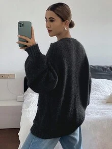 DAZY Loose Business Casual Chic Street Elegant Sequin Beaded Knit Cardigan For Women, Suitable For Autumn & Winter, New Year & Christmas - Black - View 4