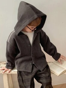 Kids Fall Casual Loose Fit Hooded Jacket, Japanese Style For Boys (Toddler) - Grey - View 4