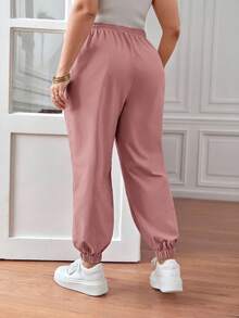 SHEIN PETITE CURVE Plus Size Drawstring Waist Pants, Jogger Pants, Loose Fit - Dusty Pink - View 5