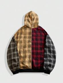 ROMWE MEN Street Life Men's Prep Plaid Loose Hooded Overcoat, Retro Street Style, Fall/Winter - Multicolor - View 2