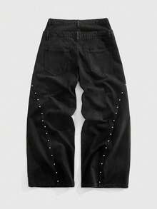 ROMWE MEN Grunge Punk Men's Multi-Waistband Tie Pocket Wide Leg Loose Casual Jeans, Grunge - Black - View 2