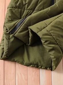 大童男孩休閒軍綠色連帽羽絨背心，保暖加厚無袖夾克，附拉鍊口袋，秋冬厚實外套 - 軍綠色 - 查看 6