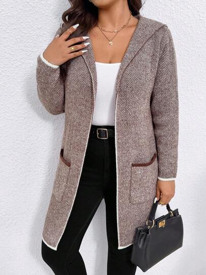 EMERY ROSE 大码时尚高端提花撞色羊毛开衫