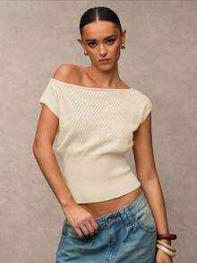 SHEIN BAE Summer Casual Solid Color Regular Knit Top - Apricot - View 6