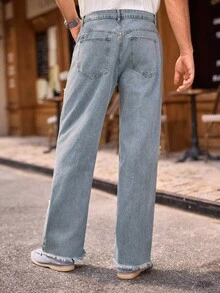 Manfinity NXTstreet Men's Casual Distressed Ripped Loose Waist Jeans - Blue - View 2