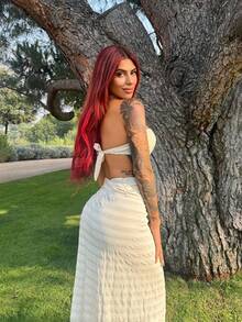 Bearsaez Summer Beach Women Holiday Beach Fringe Trimmed Tie Front Cover Up Skirt - Beige - View 2