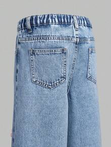SHEIN Jeans larghi a gamba dritta con ricamo a cuore, di moda e dolci, per ragazze
