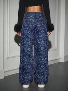 Jeanoix Jeans de mujer de pierna ancha con bolsillo y botones, estilo casual de calle - Azul - Ver 2