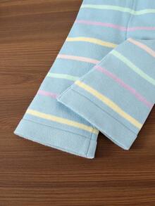 SHEIN Vintaside Kids Set 2 buc. pulover tricotat și pantaloni cu dungi pentru bebeluși, asortat, elegant și la modă, confortabil pentru toamnă/iarnă, potrivit pentru casual, acasă, în aer liber și călătorii