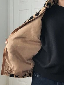 FRIFUL 女士棕色豹纹蓬松无袖宽松休闲百搭叠穿背心，常规外套，秋季女式外套