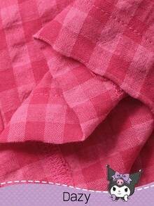 DAZY HELLO KITTY AND FRIENDS | SHEIN 青少年女孩编织格子长袖上衣和裤子睡衣套装，秋季 - 紅色 - 查看 7