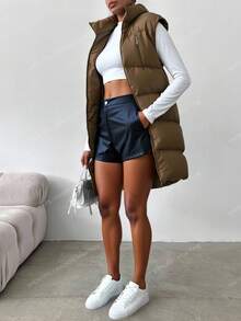 EURMUSE Abrigo chaleco acolchado con cremallera con capucha - Gris - Ver 3